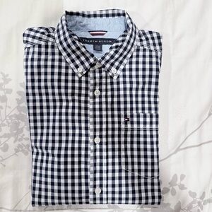 Tommy Hilfiger Collared Shirt Blue Checkered Button Down Size 16/18 Youth Large